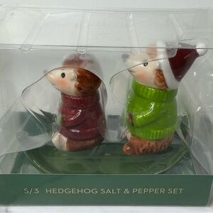 Winter Hedgehog Salt and Pepper Shakers Ceramic 2.5in New